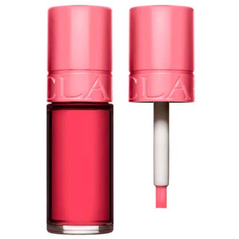Clarins Water Lip Stain 11: Geschlossener Lippenstift und geöffneter Applikator mit rosa Kappe.