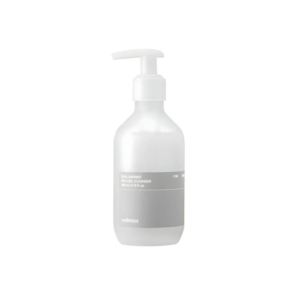 Celimax Dual Barrier Mild Gel Cleanser in weißer Pumpflasche.