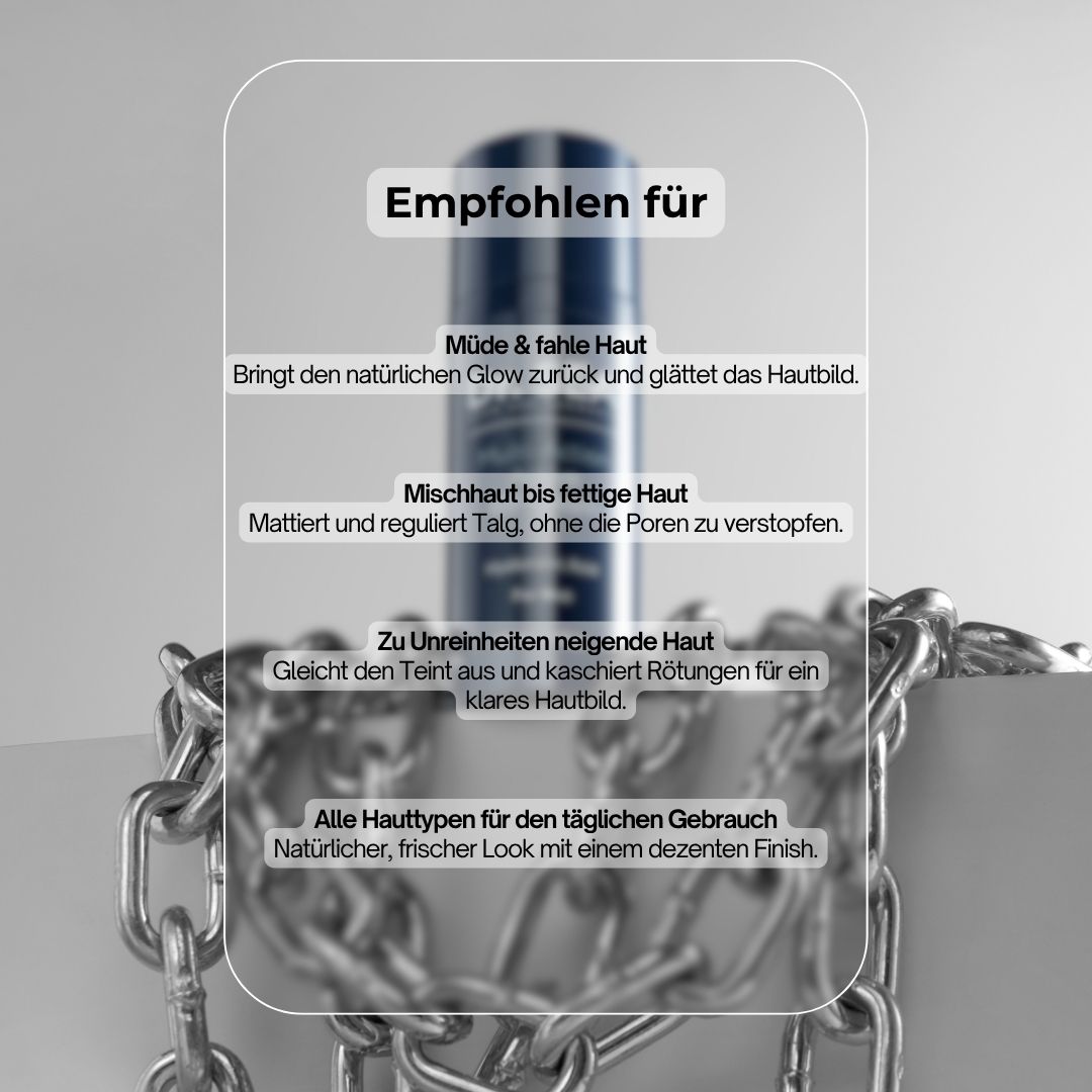 Blaue Flasche mit Dr. SEA BB-Cream. Text: Empfohlen für müde Haut, Mischhaut, unreine Haut, alle Hauttypen.