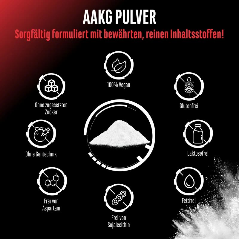 GEN AAKG Pulver: 100% Vegan, Glutenfrei, Laktosefrei, Fettfrei, Frei von Aspartam, Gentechnik, Zucker.