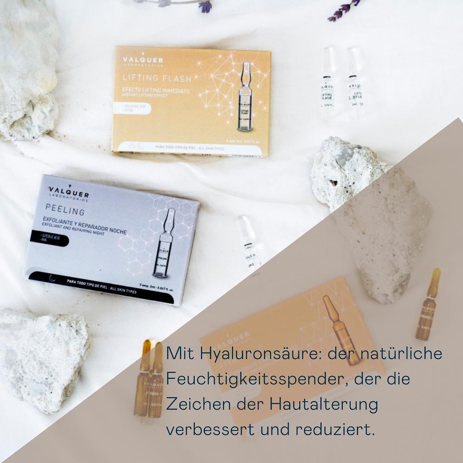 VALQUER LABORATOIRES Lifting Flash Ampullen mit Hyaluronsäure. Für alle Hauttypen.