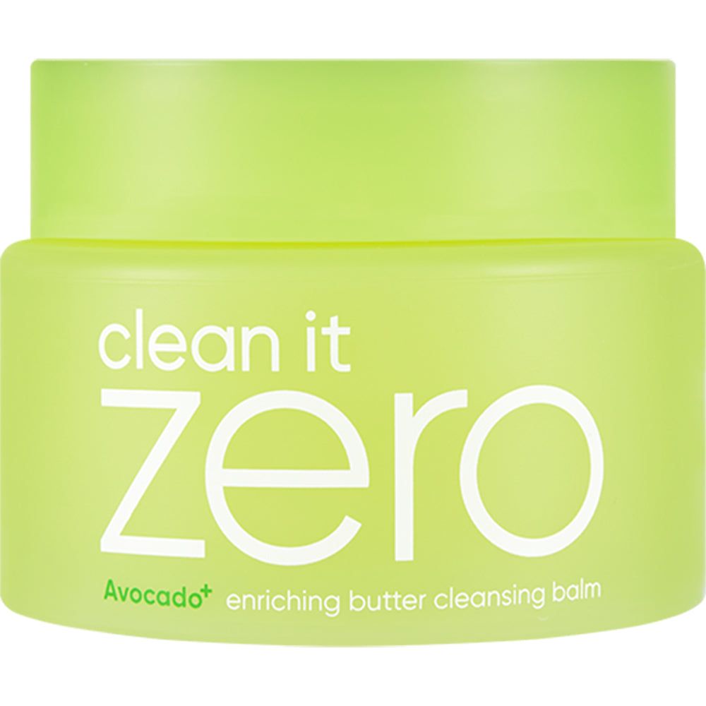 Grüner Behälter mit der Aufschrift "Clean It Zero Avocado+ Enriching Butter Cleansing Balm".