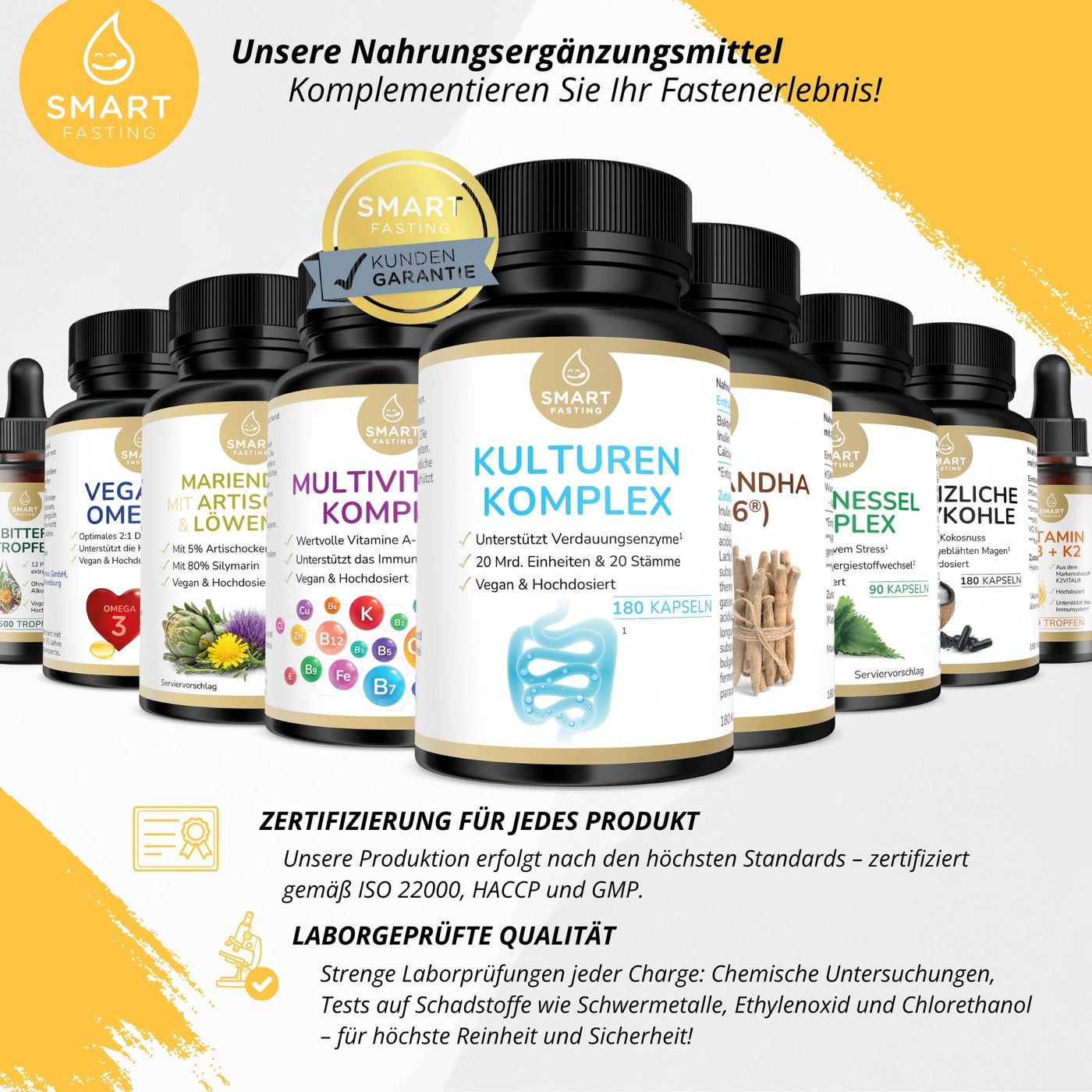 Smart Fasting® Probiotika Kulturen Komplex - vegan - 20 Bakterienstämme - mit Calcium & Inulin