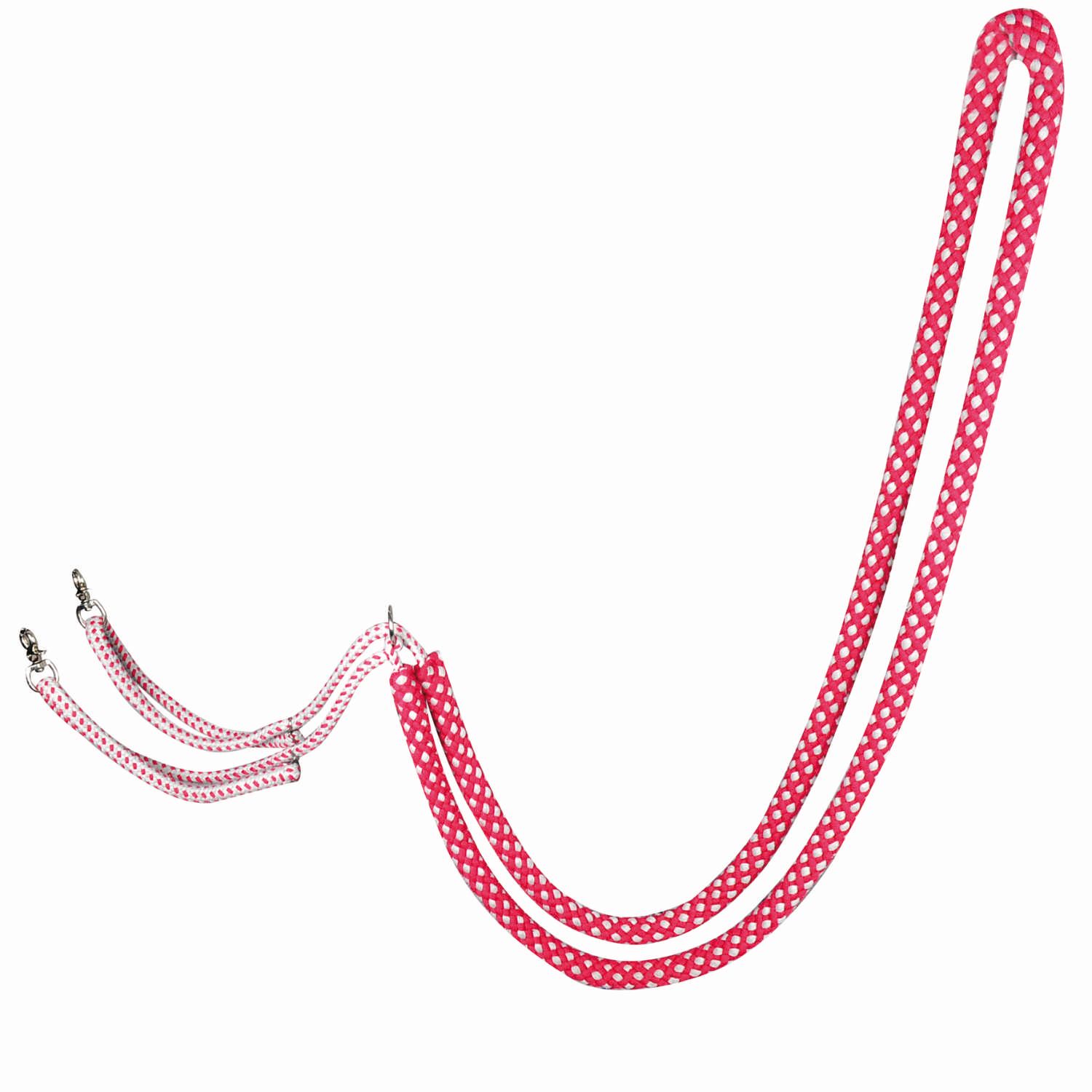 Waldhausen Longierhilfe. Rosa Seil mit weißen Punkten. Zwei Karabinerhaken. Für Pferde. 