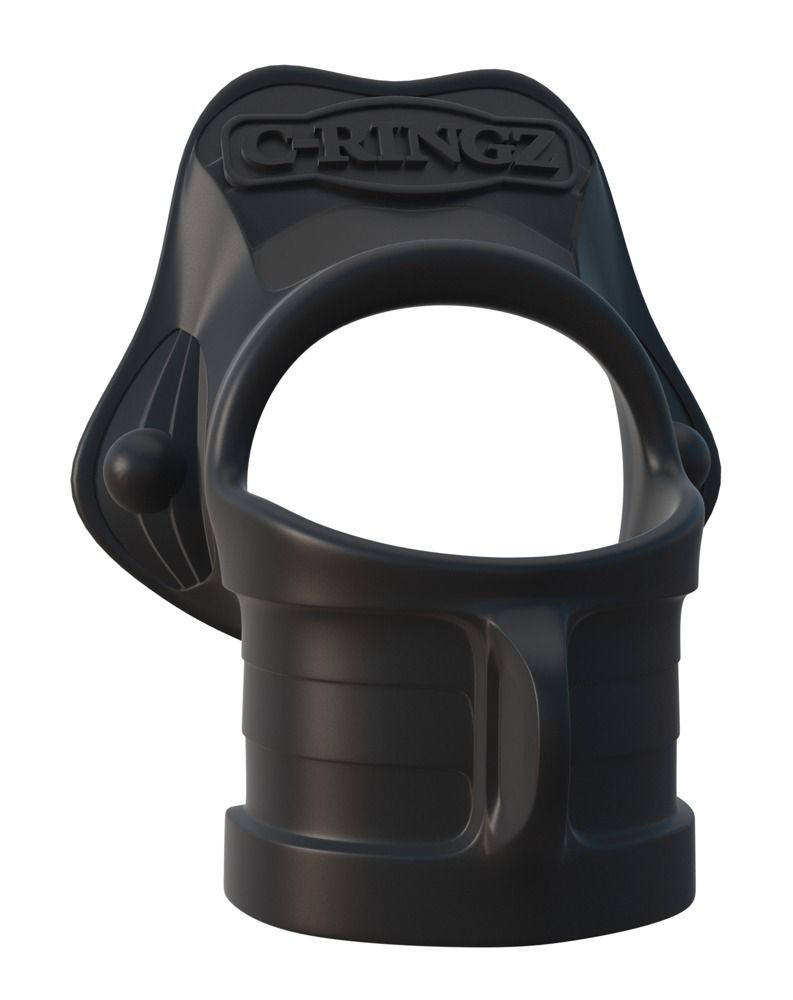 Schwarzer C-Ringz-Ball-Stretcher. Ringförmig mit Basis und Halterung. Logo "C-RINGZ" auf der Oberseite.