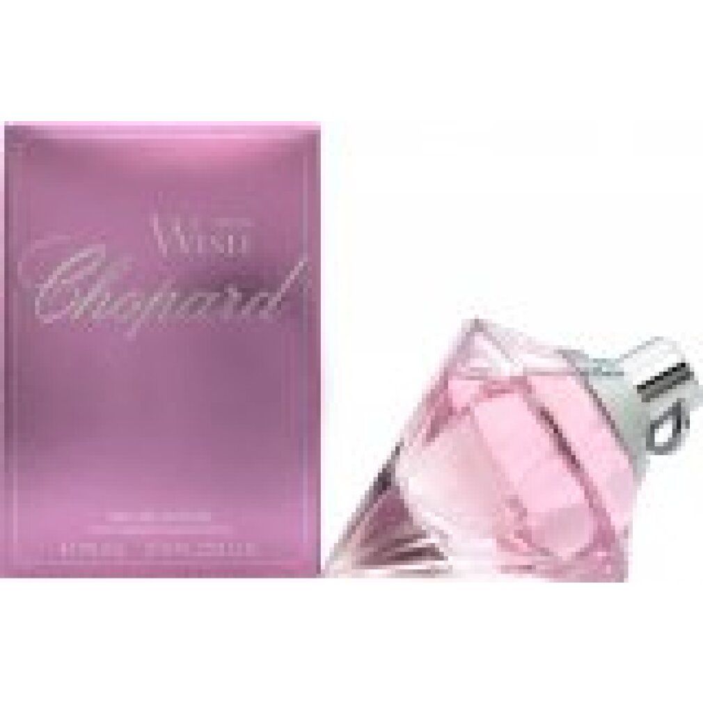 Rosa Parfümflasche und rosa Schachtel. Aufschrift "Wish Chopard". Flakon und Verpackung.