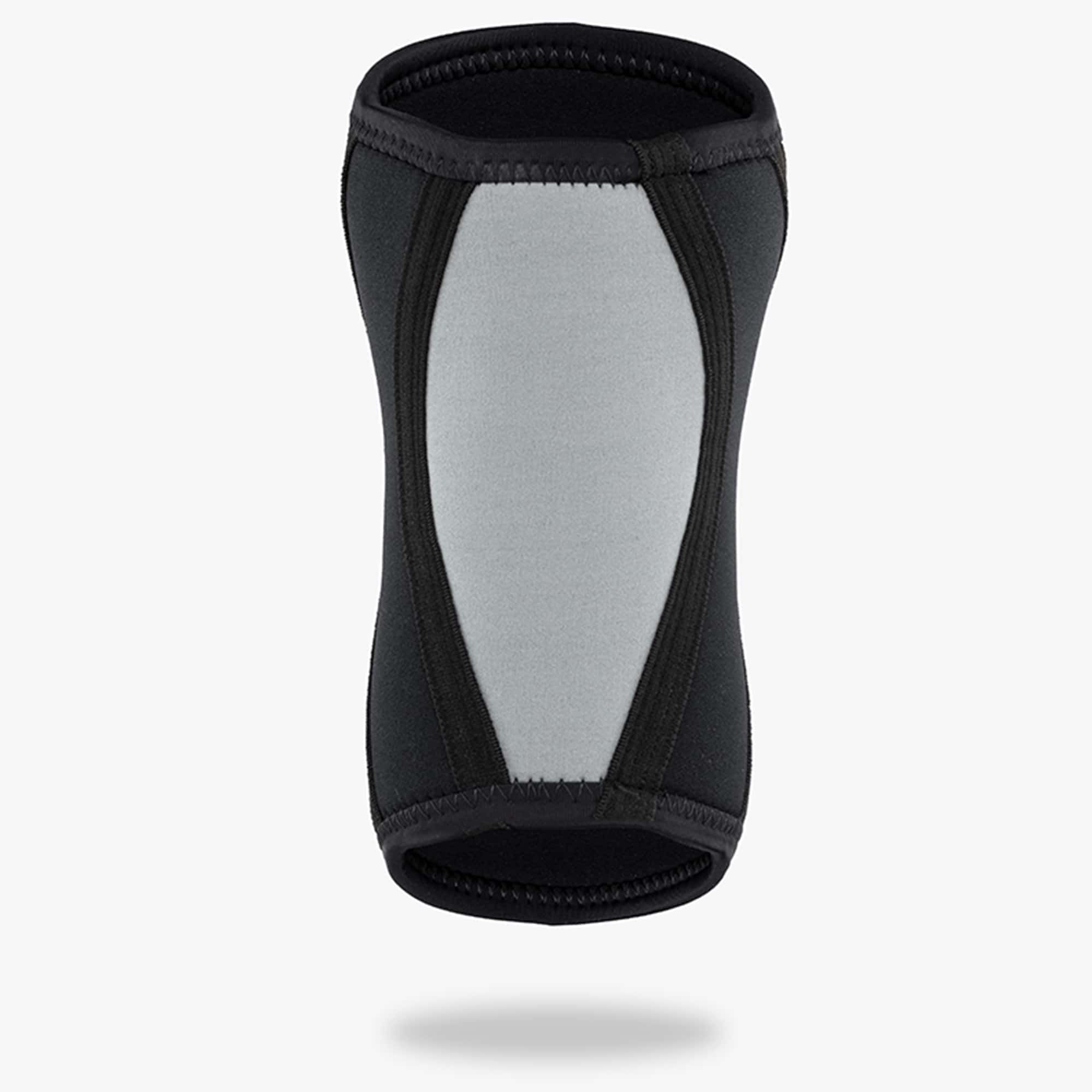Kniebandage, schwarz-grau. Schwarze Ränder. Graue Mittelpartie.