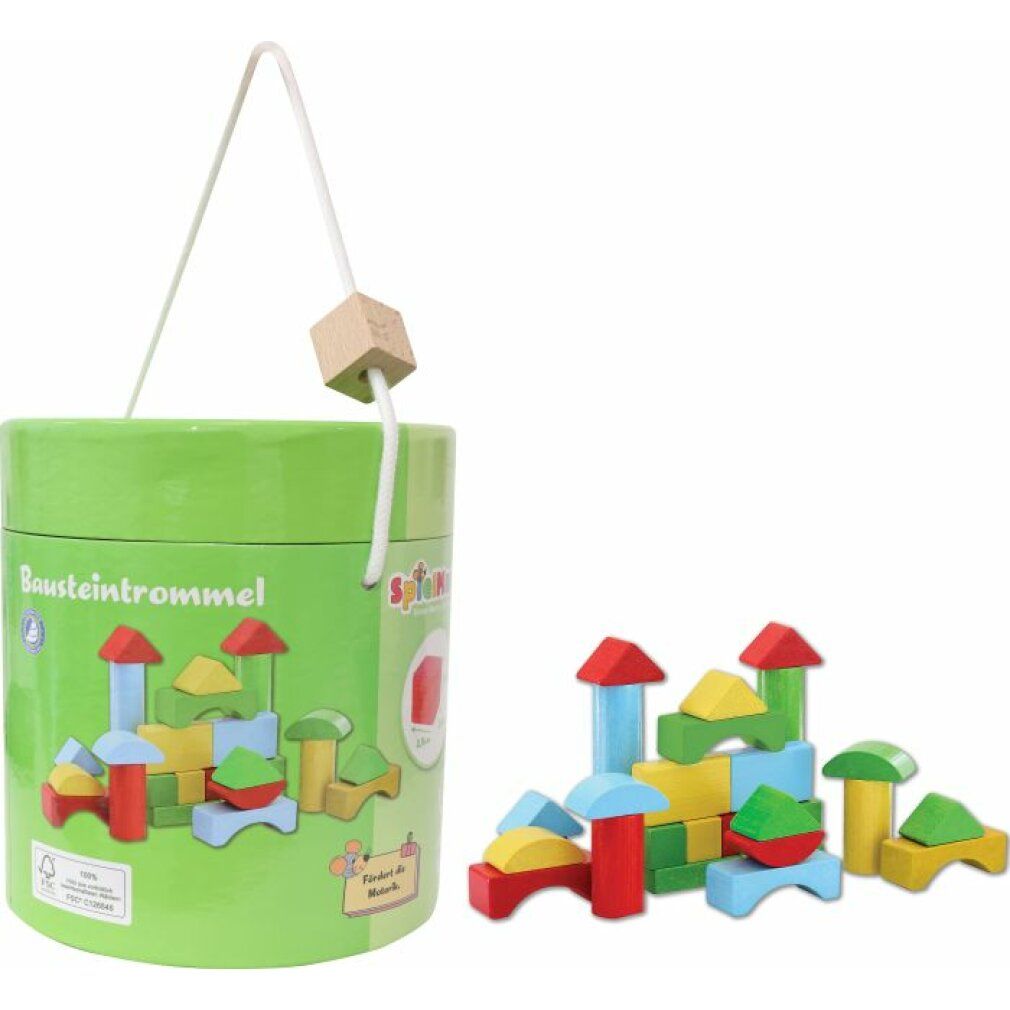 VEDES Großhandel GmbH - Ware SpielMaus Holz Bausteine in Trommel, 90 Stück, bunt