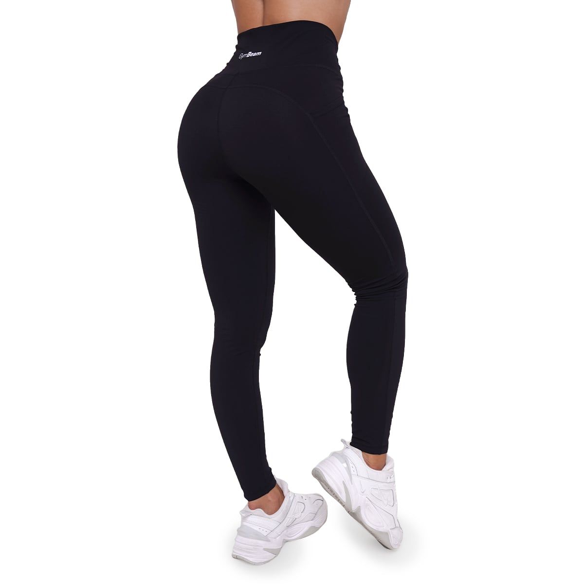 Rückansicht einer schwarzen Damen-Leggings mit hoher Taille.