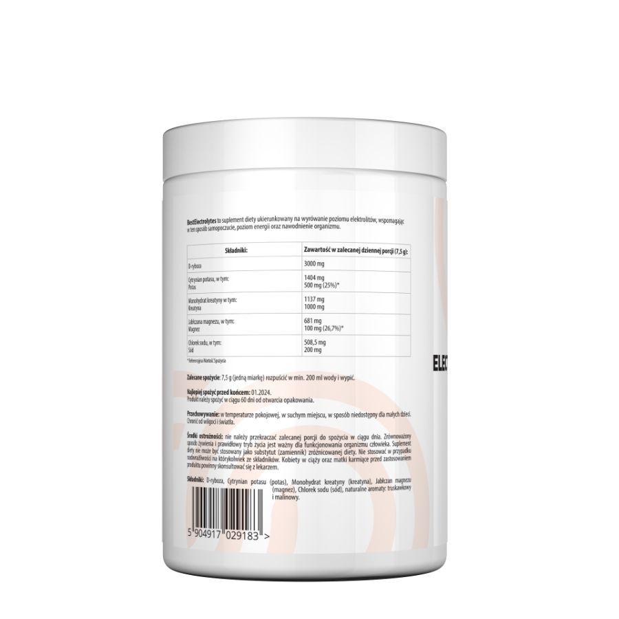 Rückseite eines weißen Behälters. Text mit Nährwertangaben und Inhaltsstoffen. Produktinformationen in polnischer Sprache.