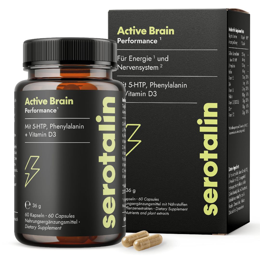 serotalin® HAPPY ENERGY 60 Kapseln - Energie, Wohlbefinden & Fokus I 5-HTP I Phenylalanin I Koffein