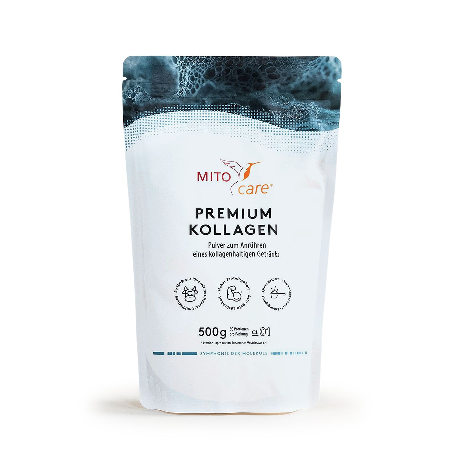 MITOcare® Premium Kollagen Pulver, 500g Beutel.