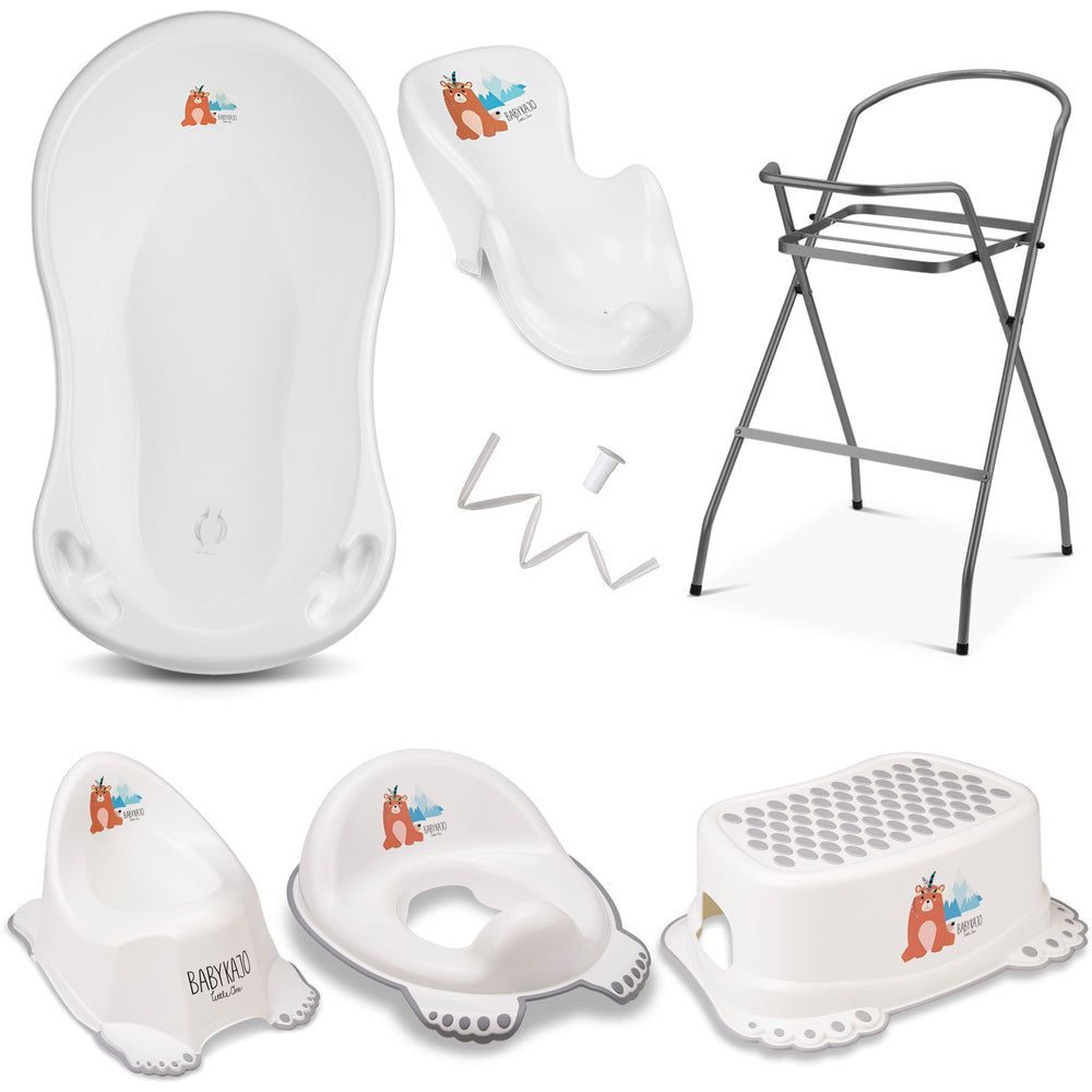 Babykajo 7 Set Baby Badewanne mit Gestell + Sitz + Abfluss + Töpfchen + Hocker + Toilettentrainer