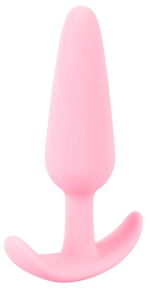 Rosa Analplug mit konischer Form und T-förmigem Griff. Aus weichem Material.