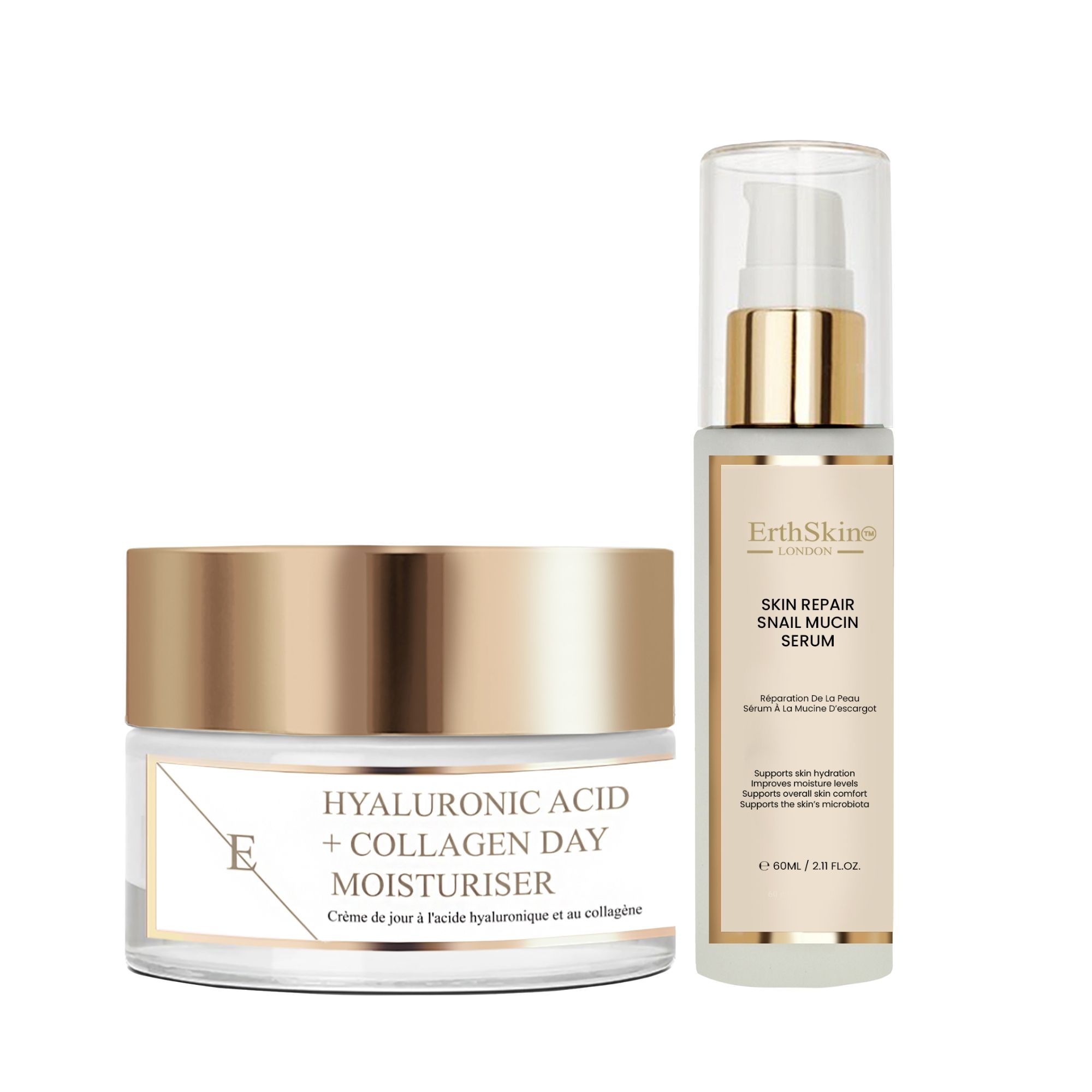 ErthSkin London Hautregenerationsserum und Kollagen-Tagescreme.