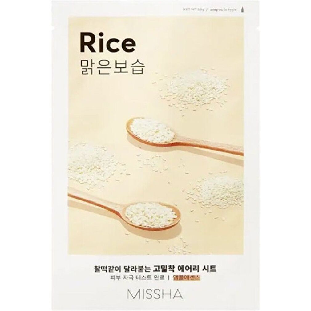Verpackung mit Reis-Motiv und Schriftzug "Rice". Darunter Löffel mit Reis. Marke: MISSHA.