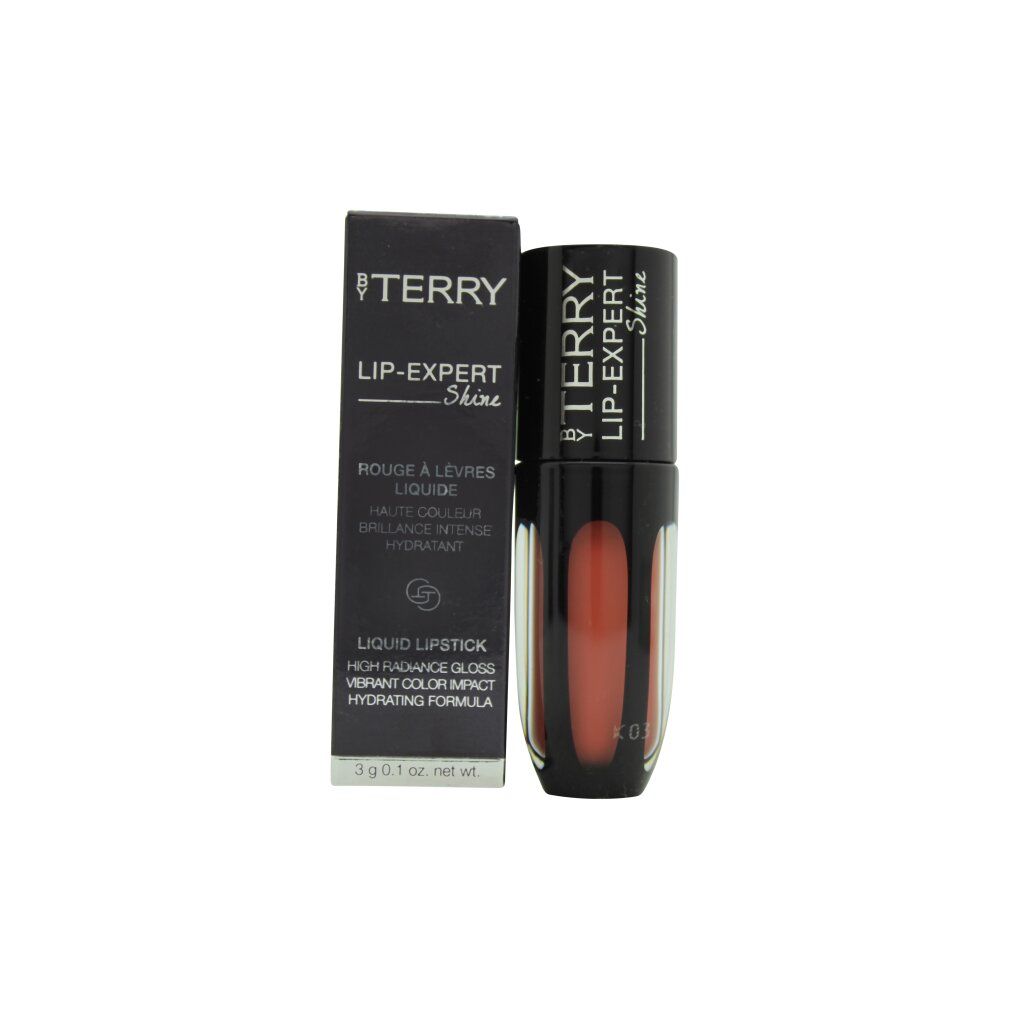 By Terry Lip Expert Shine Lippenstift mit Pfirsichfarbe und Verpackung.
