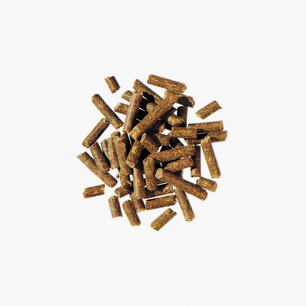 Haufen brauner, zylindrischer Pellets. Einzelne Pellets sind zerbrochen.