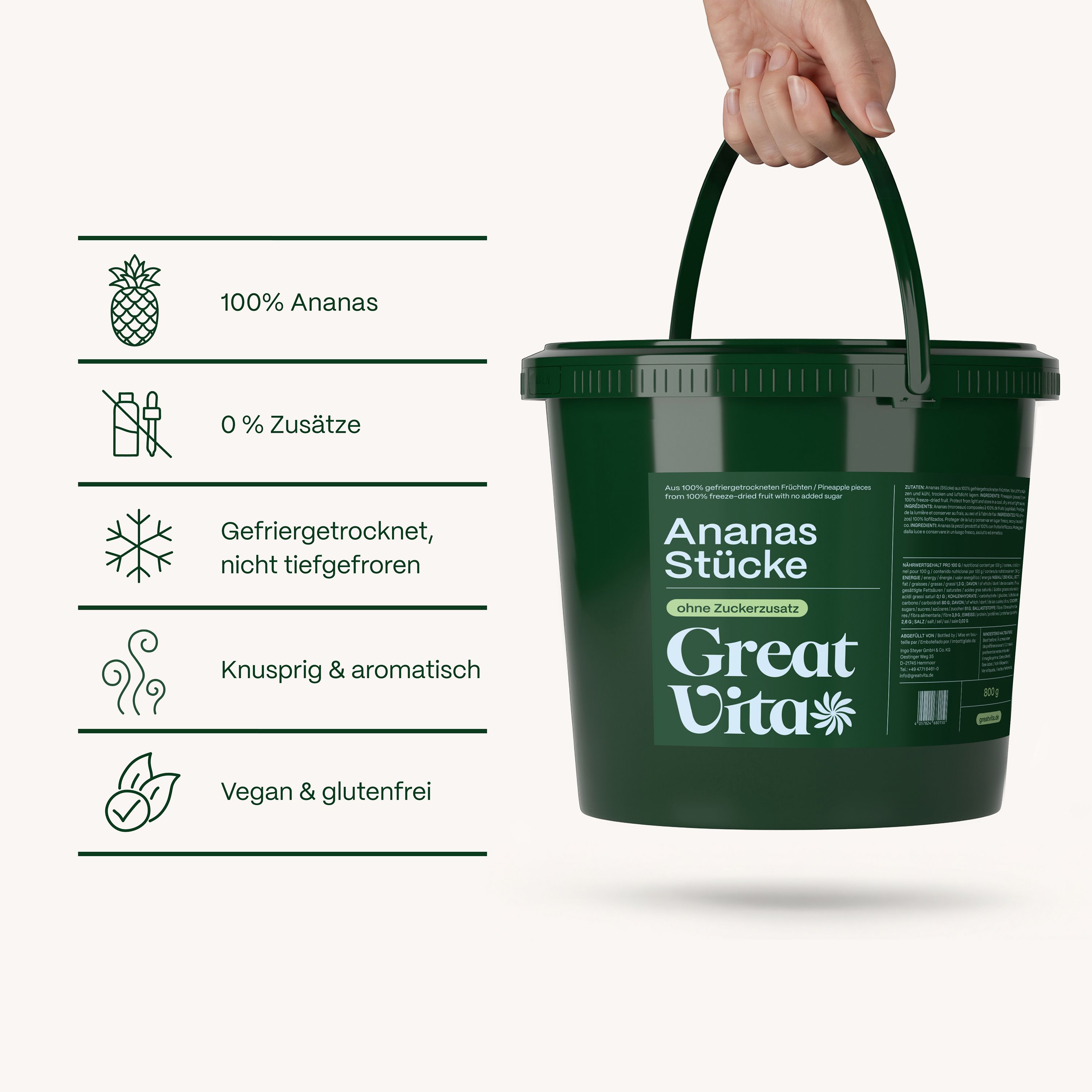 GreatVita gefriergetrocknete Ananasstücke