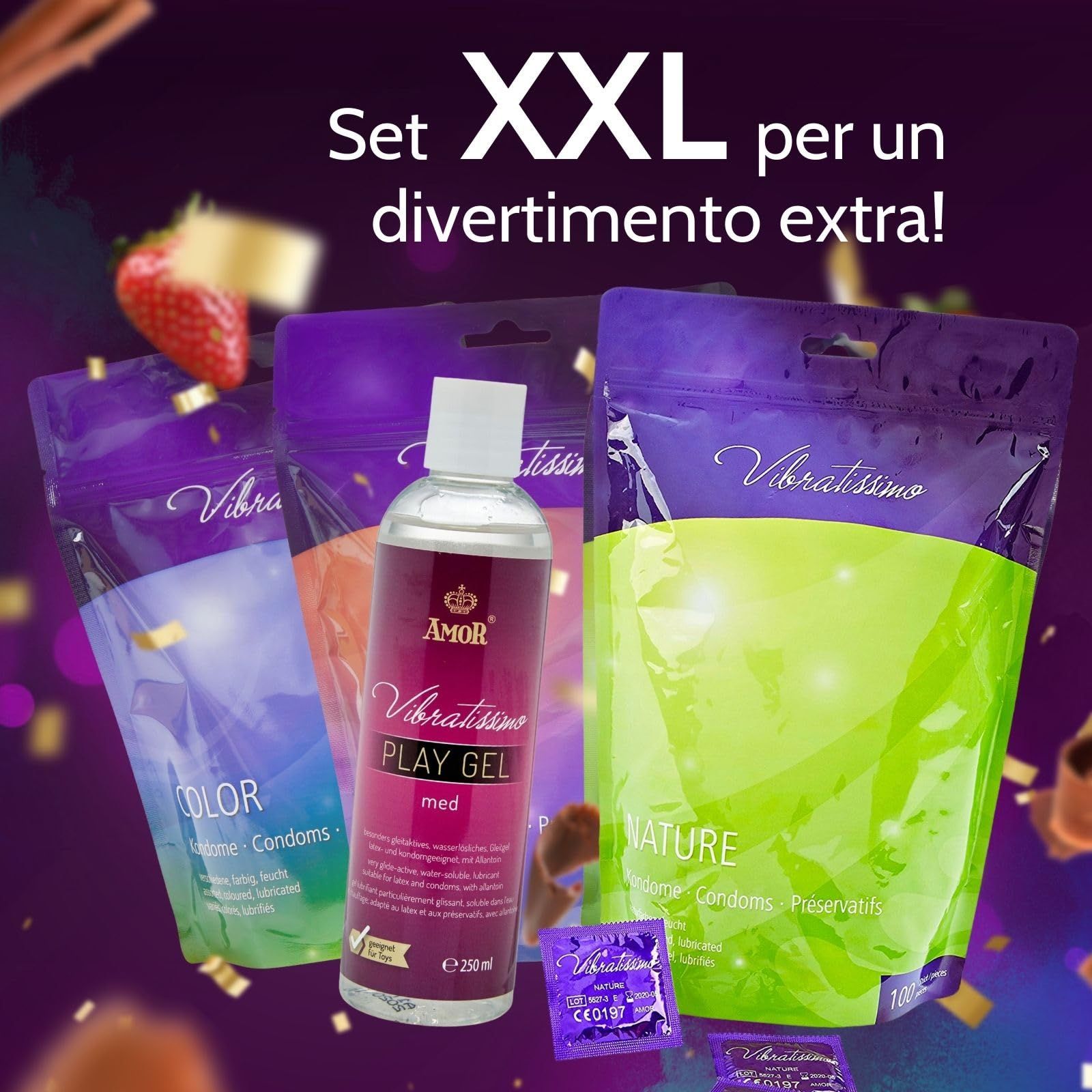 Vibratissimo Kondome Nature + Play Gel Set