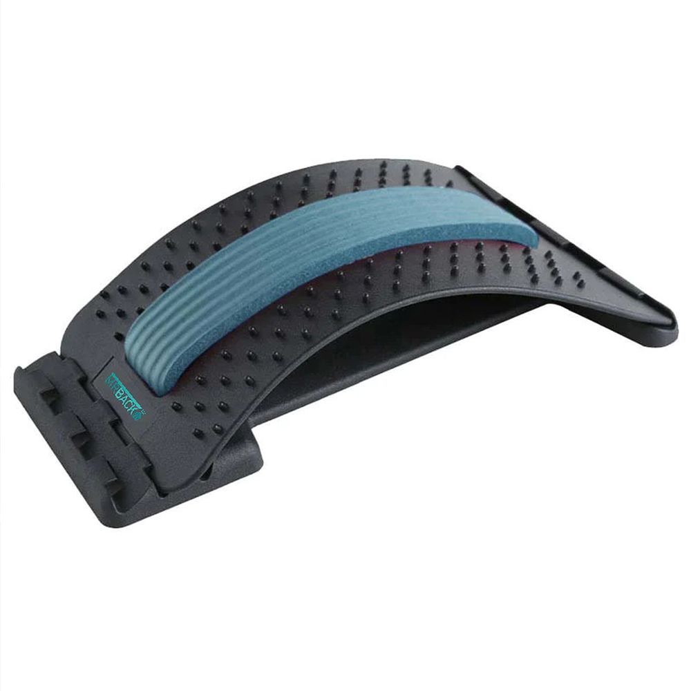 Rückendehner aus Kunststoff mit blauer Auflage. Schwarze Basis mit Noppen. Seitlich einstellbar.