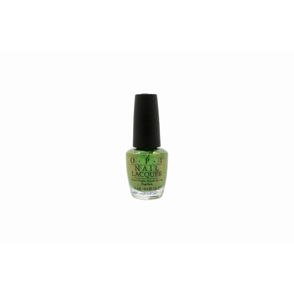 Grüner Nagellackflakon mit schwarzem Deckel. Aufschrift: O.P.I NAIL LACQUER.