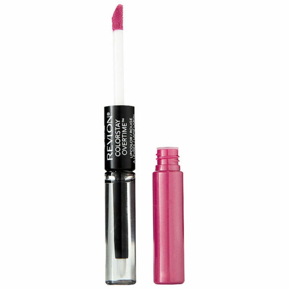 Revlon Colorstay Overtime Lipcolor. Lippenstift mit Applikator und separater Kappe. Produktname und Marke sichtbar. Farbe: Pink.
