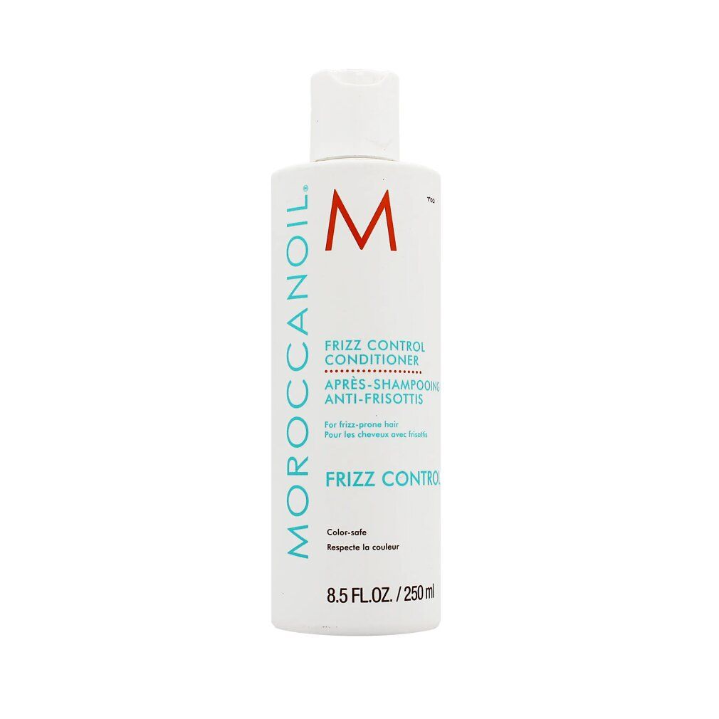 Weiße Flasche mit rotem Logo und Schriftzug. Aufschrift: Frizz Control Conditioner. 8.5 FL.OZ./250ml.