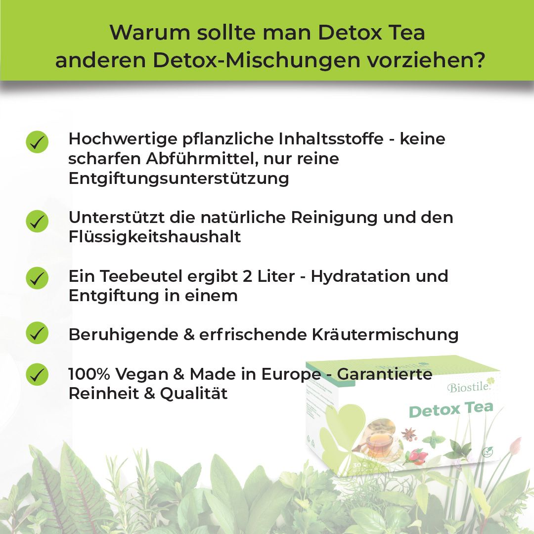 Frau genießt Biostile Detox Tee, Tipps zur Anwendung und Vorteile.