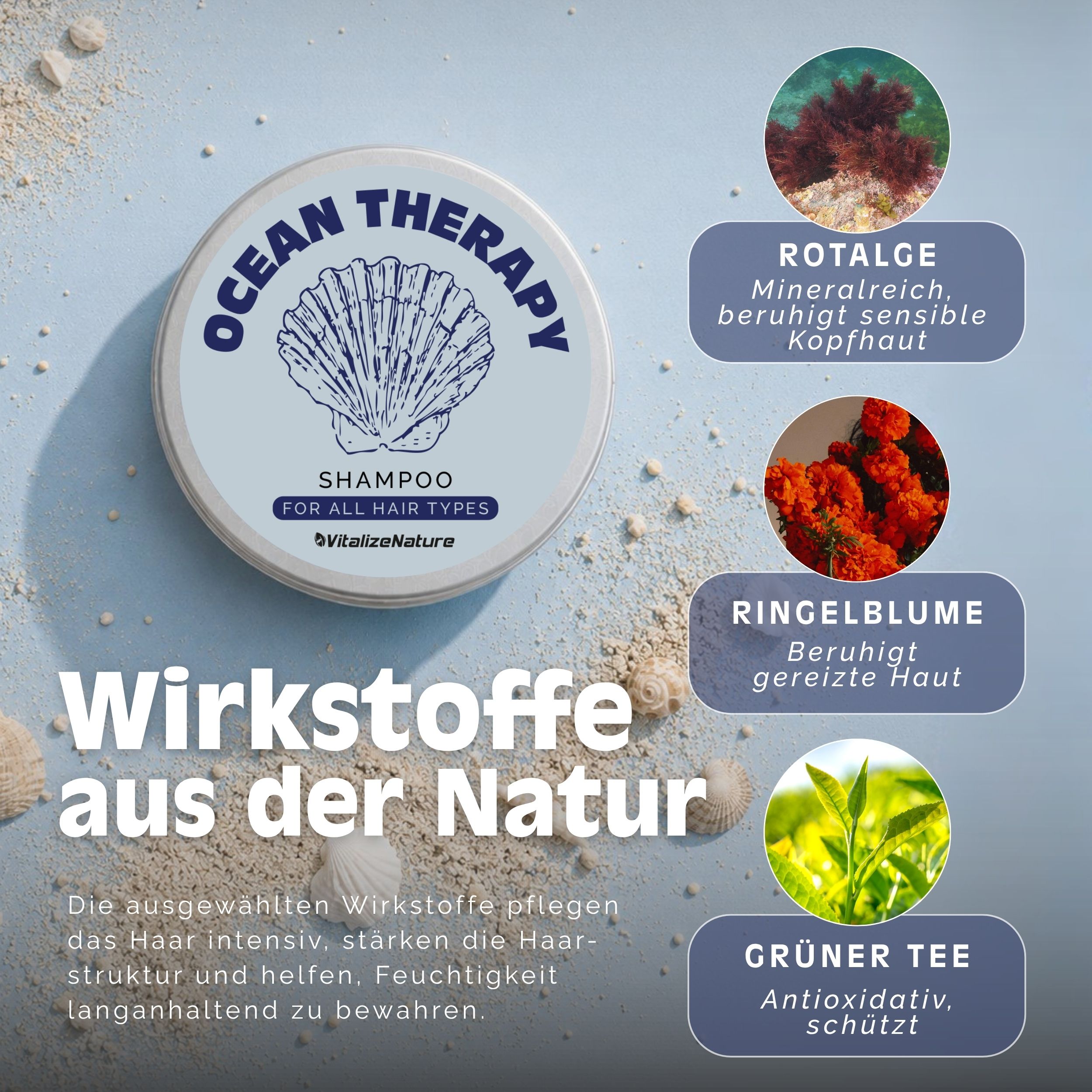 VitalizeNature Ocean Therapy Shampoo Bar – Algenextrakte & Olivenöl
