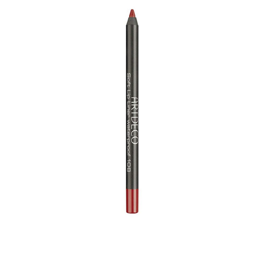 Roter Lipliner-Stift. Schwarzer Schaft mit Produktbezeichnung und Farbnummer. Spitze und unteres Ende in Rot.