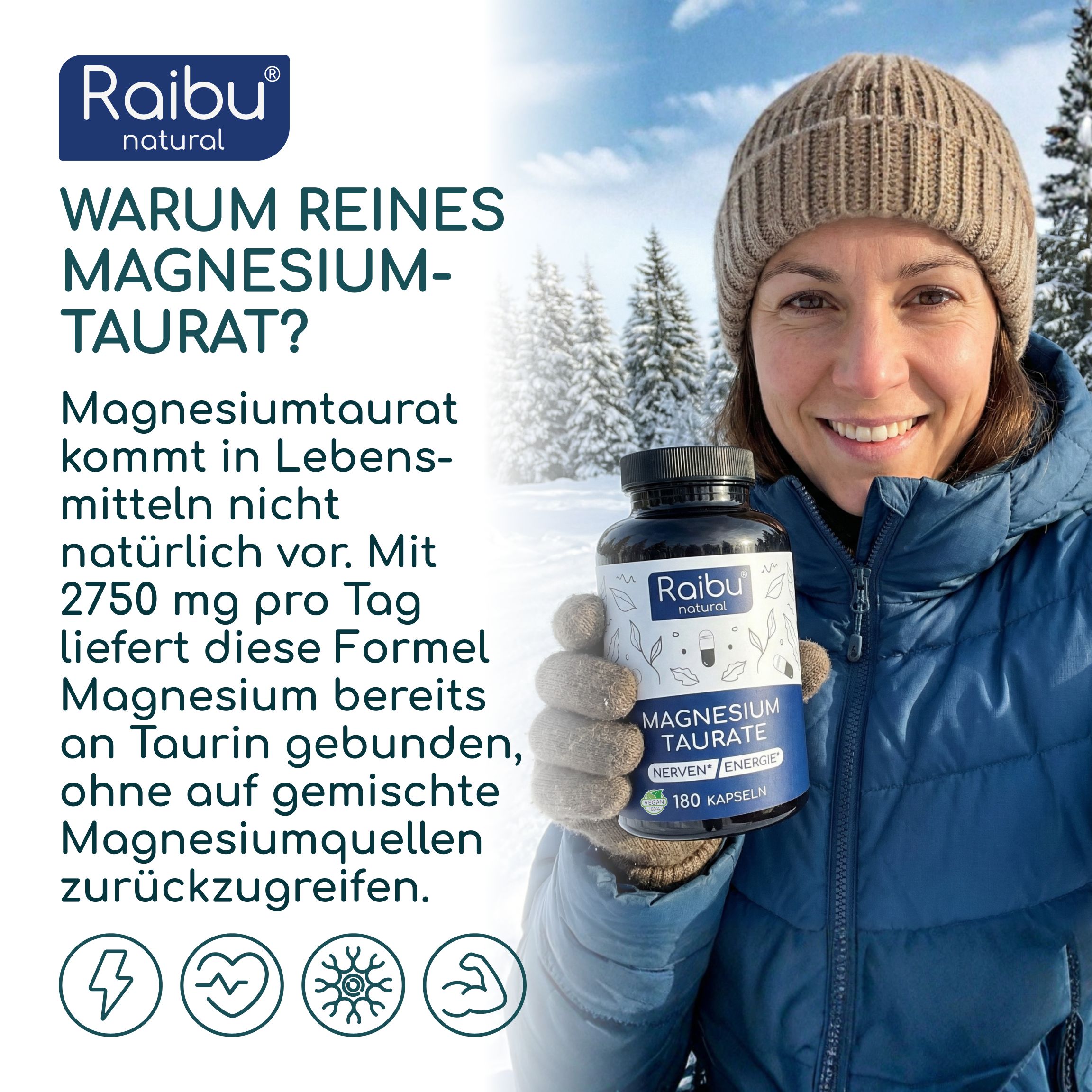RAIBU Magnesium Taurat 2750 mg pro Tag - Für Muskeln & Nerven