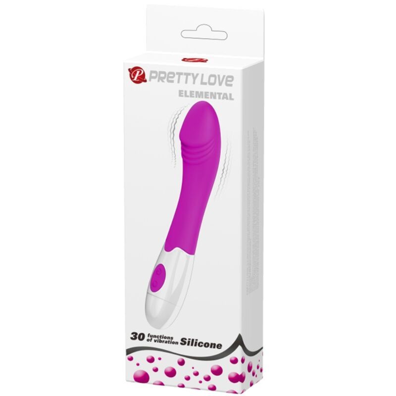 Verpackung des Pretty Love Elemental Vibrators. Lila und weiß.
