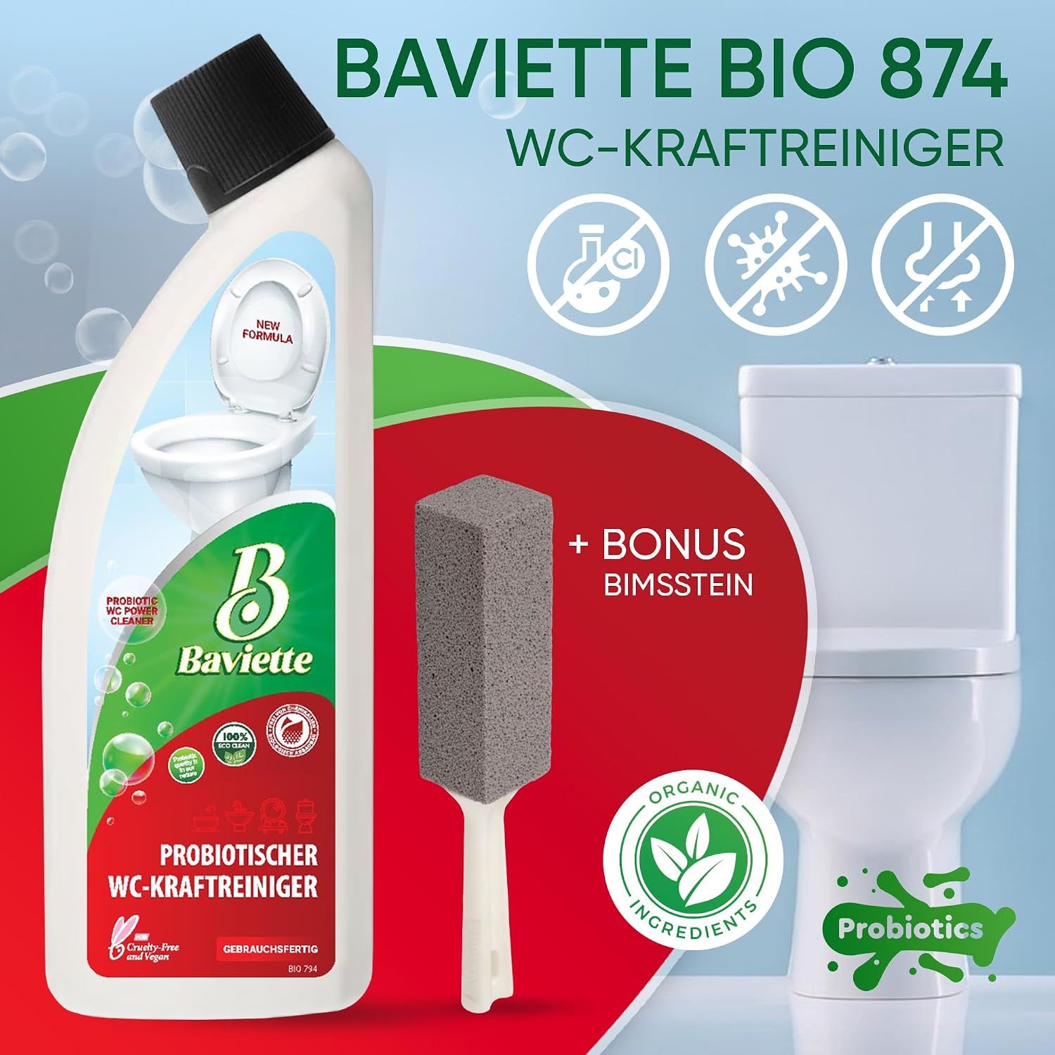 Baviette ProBio Clean – Mikroorganismenbasierter WC-Reiniger mit Bimsstein