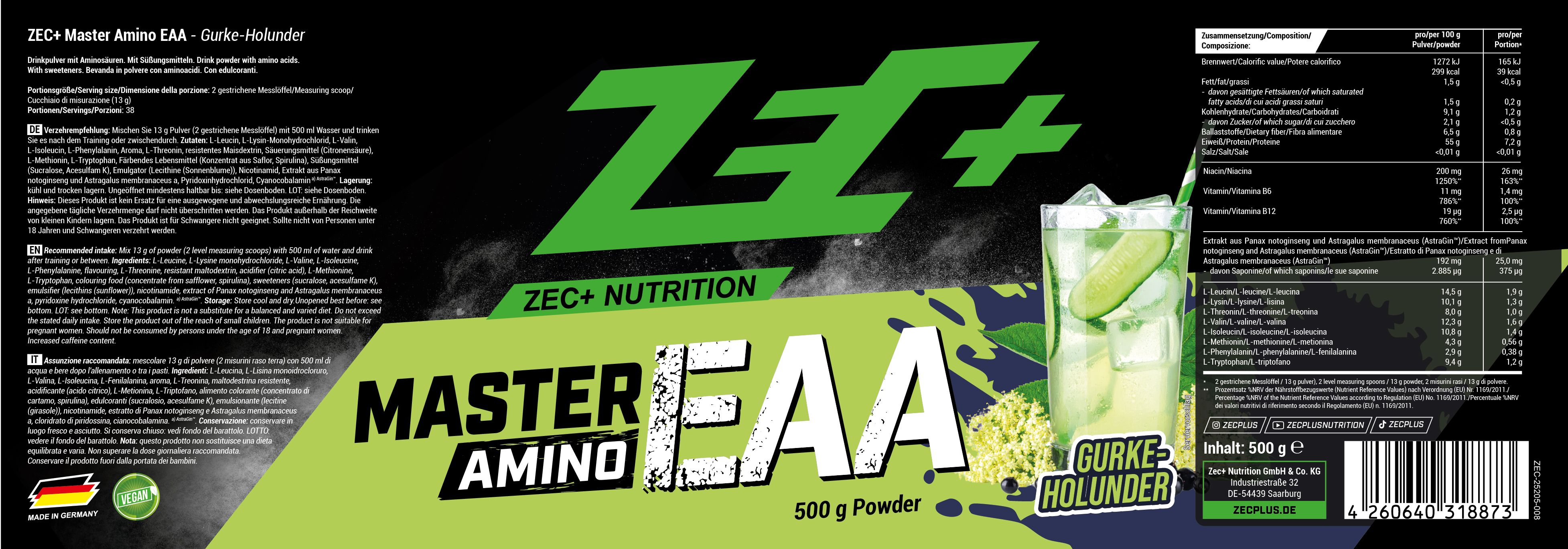 ZEC+ MASTER AMINO EAA Pulver Gurke-Holunder