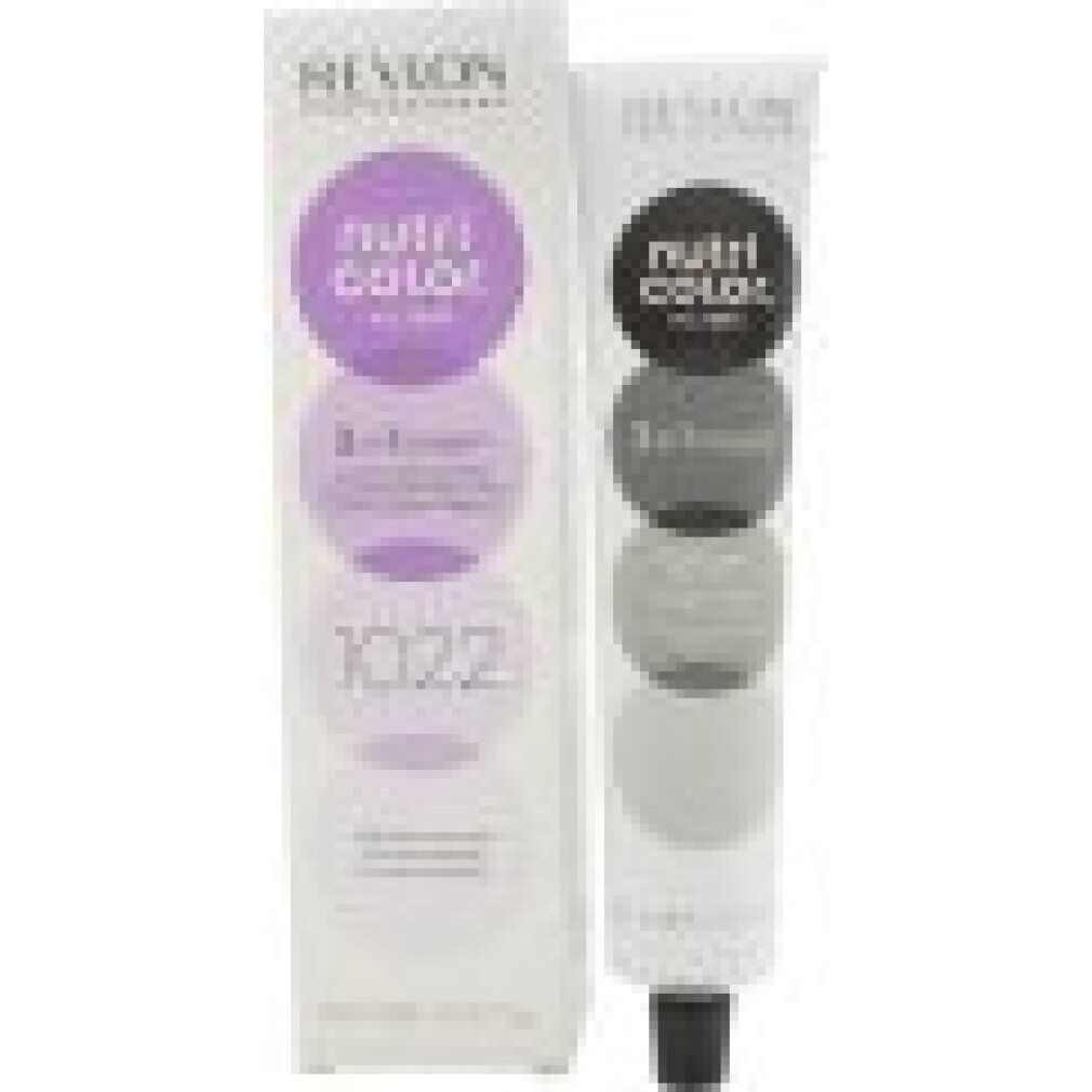 Produktverpackung und Tube. Text: Revlon, Nutri Color Filters, 1022. Schwarzer Verschluss. 3 in 1 cream.