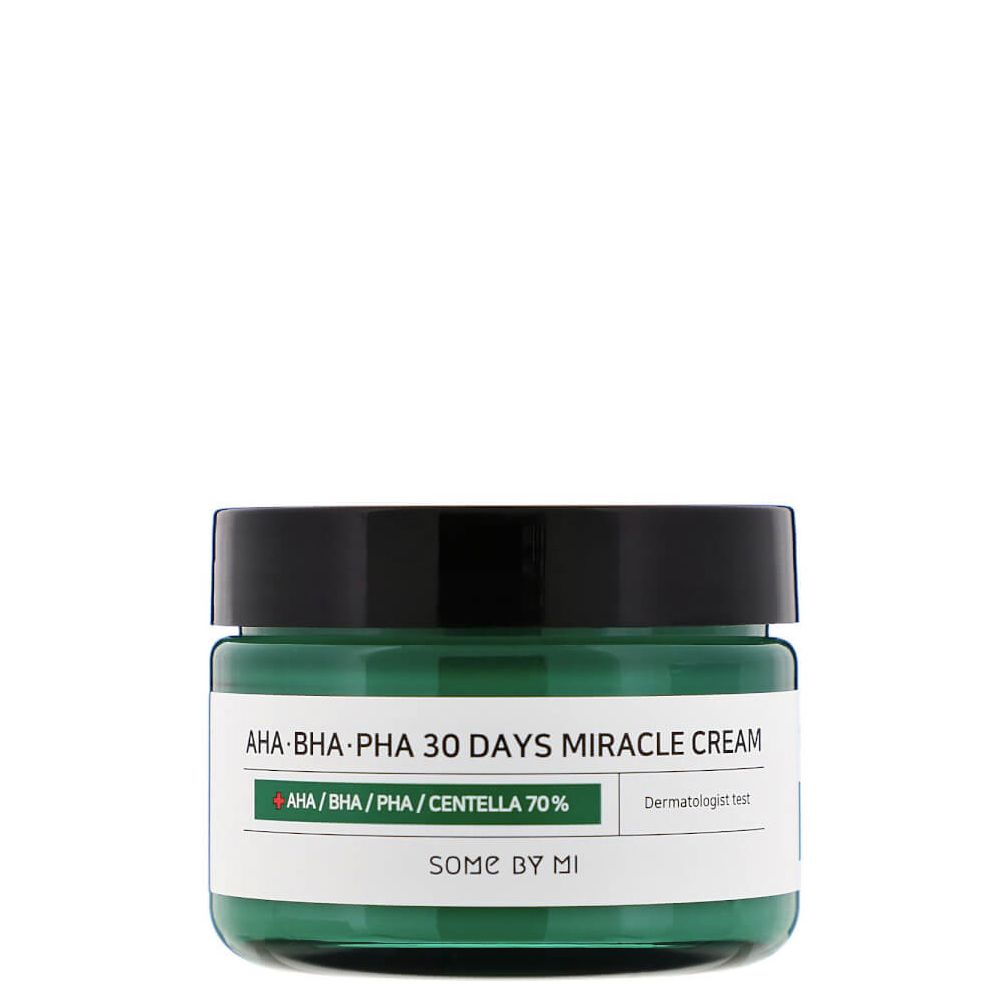 SOMEBYMI AHA-BHA-PHA 30 Tage Miracle Cream in einem grünen Glasbehälter mit schwarzem Deckel.