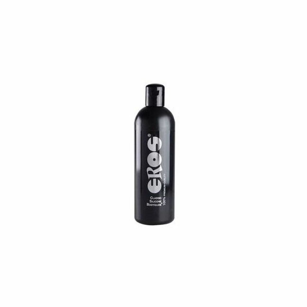 Schwarze Flasche mit "EROS"-Logo. "CLASSIC SILICONE SHAMPOO" darunter. Schwarzer Deckel.