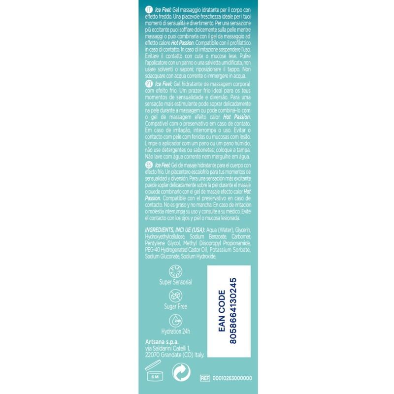 Produktetikett mit Inhaltsstoffen und EAN-Code. Enthält Informationen zu Inhaltsstoffen, Hersteller und Zertifizierungen.
