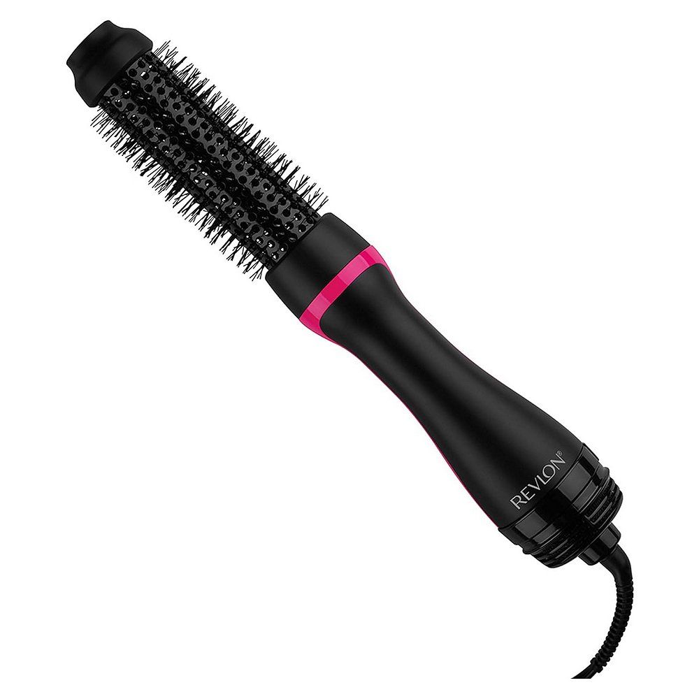 Revlon Haartrockner und Volumiser, schwarz mit rosa Akzenten und rotierenden Borsten.