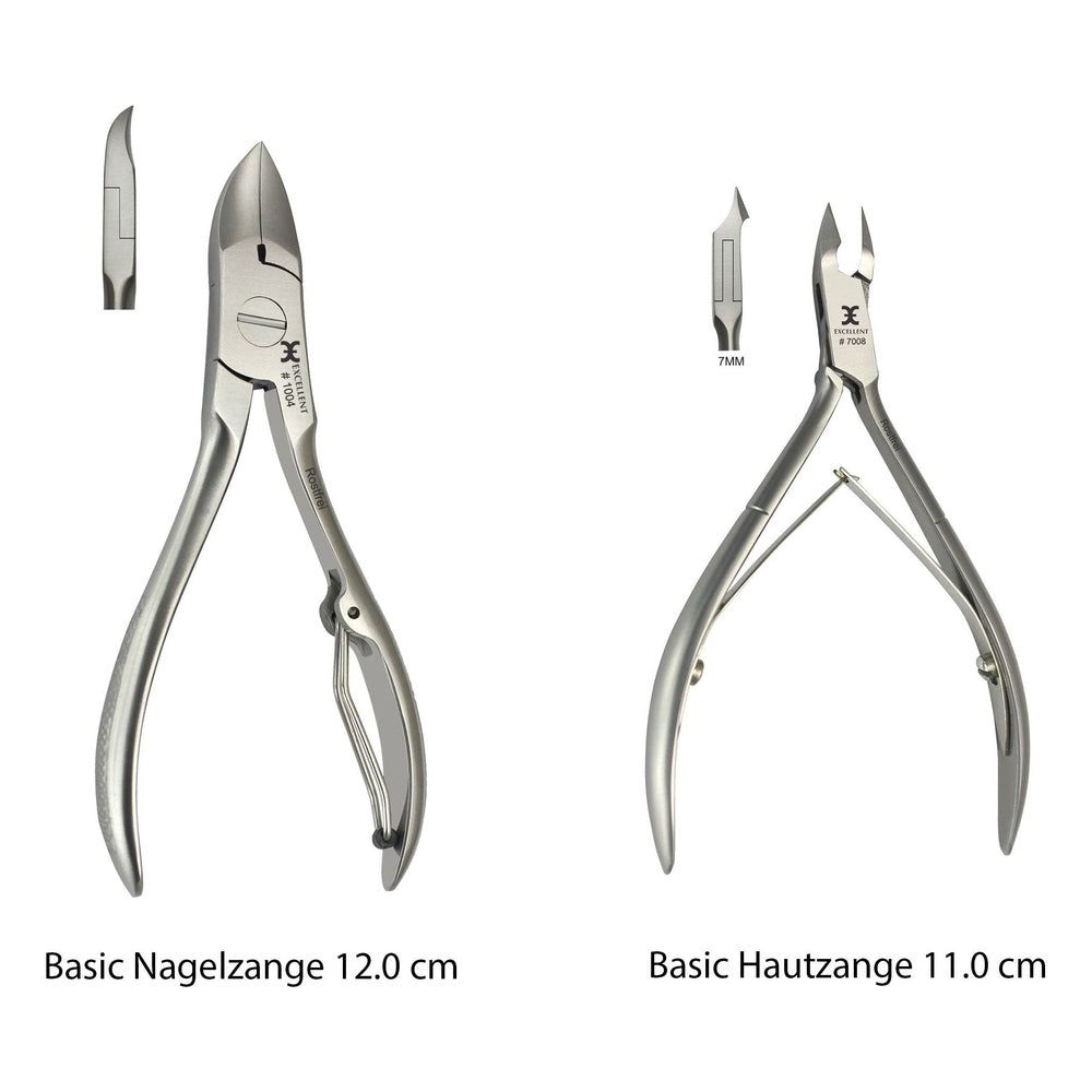 Zwei Nagel- und Hautscheren aus Metall. Eine Nagelschere (12,0 cm) und eine Hautschere (11,0 cm).