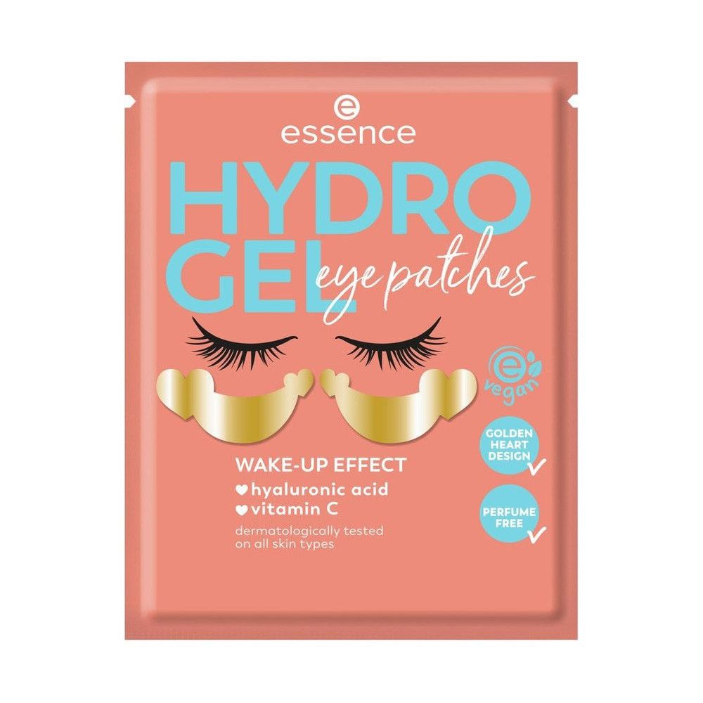 Verpackung mit Augenpads. Aufdruck: HYDRO GEL eye patches, vegan, Wake-up Effect, parfümfrei.