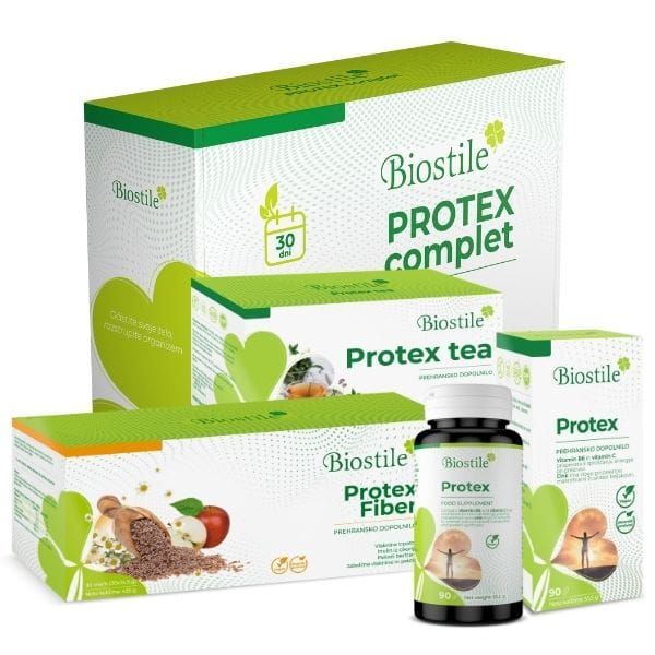 Biostile Protex Komplett Produktset mit Kartons und Flasche.