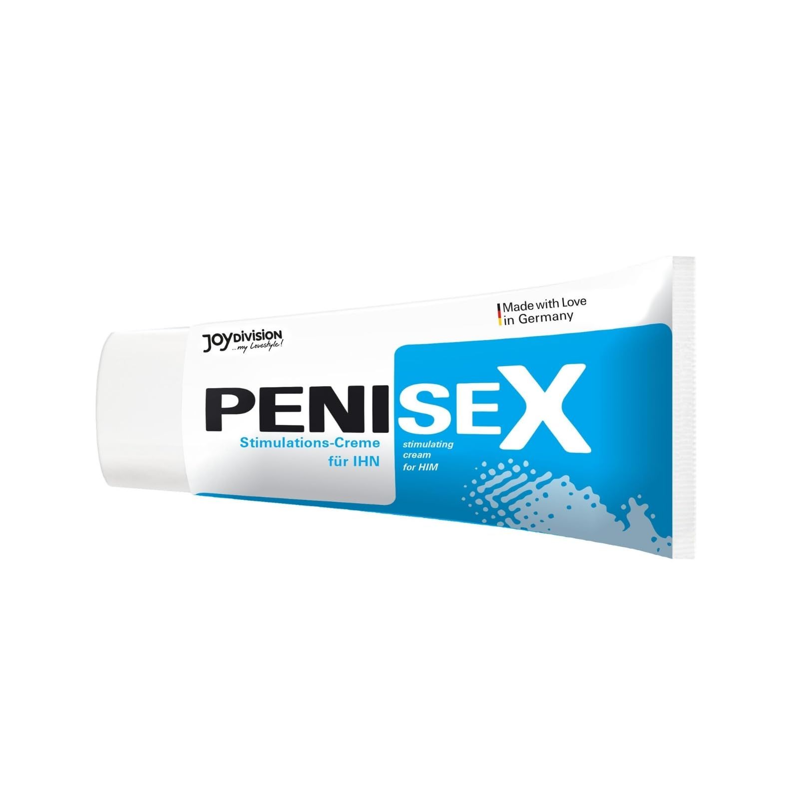 Tube mit JOYDIVISION PENISEX Stimulations-Creme für Ihn. Blaue Verpackung mit weißer Schrift.