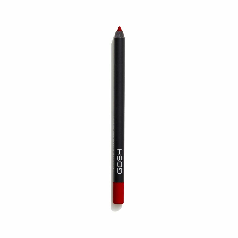 Schwarzer Lipliner mit roter Spitze. GOSH-Schriftzug. Rote und schwarze Stiftfarbe.