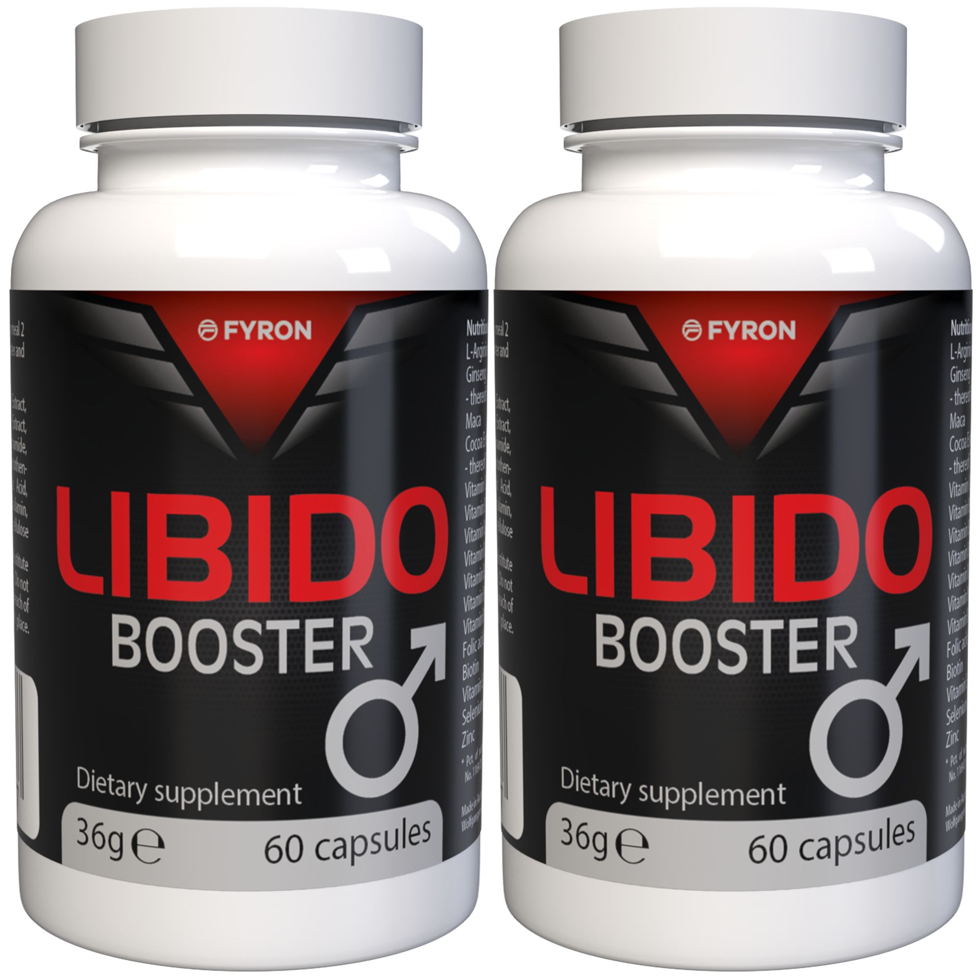 Zwei Flaschen Libido Booster, Nahrungsergänzungsmittel, 60 Kapseln pro Flasche.