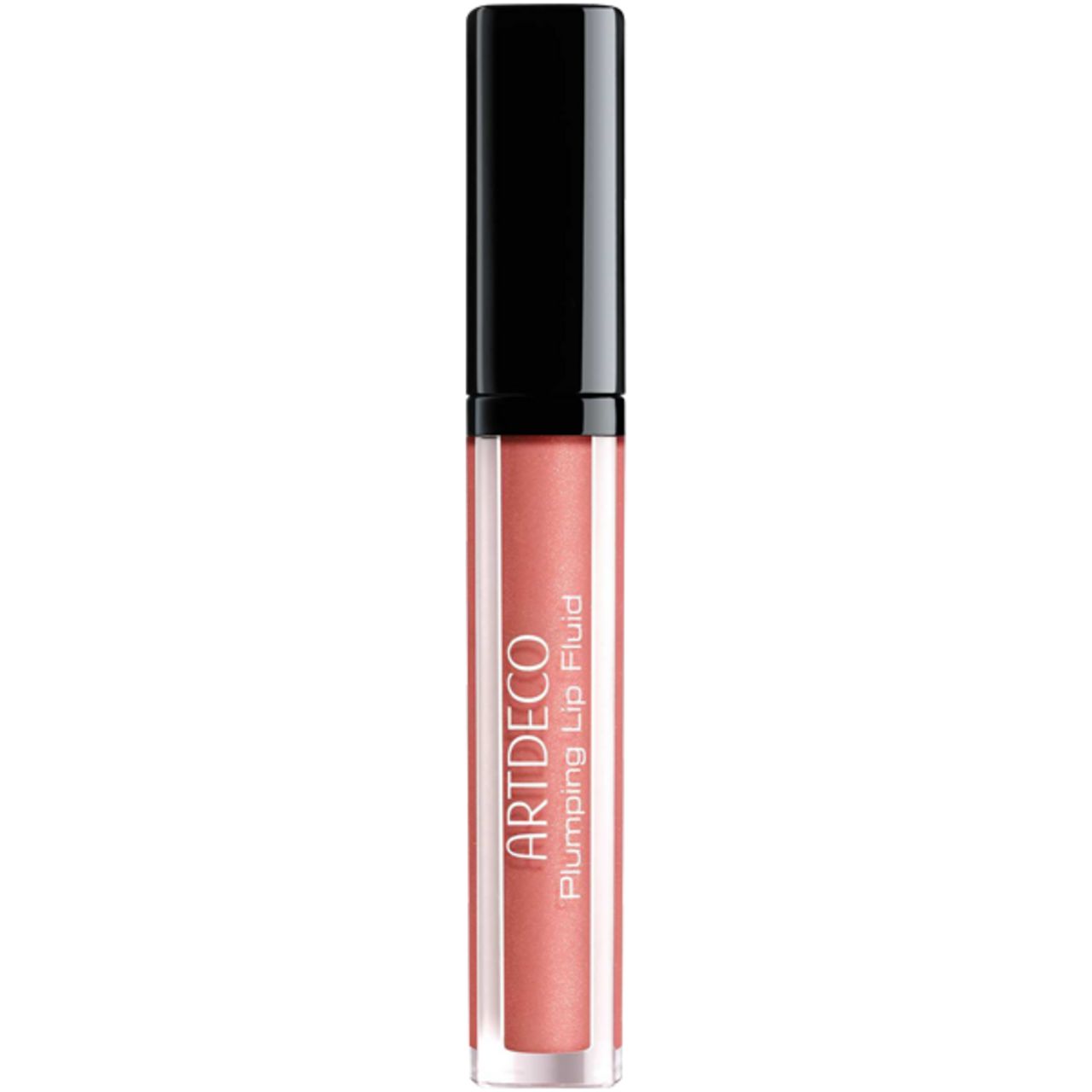 Artdeco Plumping Lip Fluid. Transparente Tube mit schwarzem Deckel. Produktname und Marke auf dem Tube.