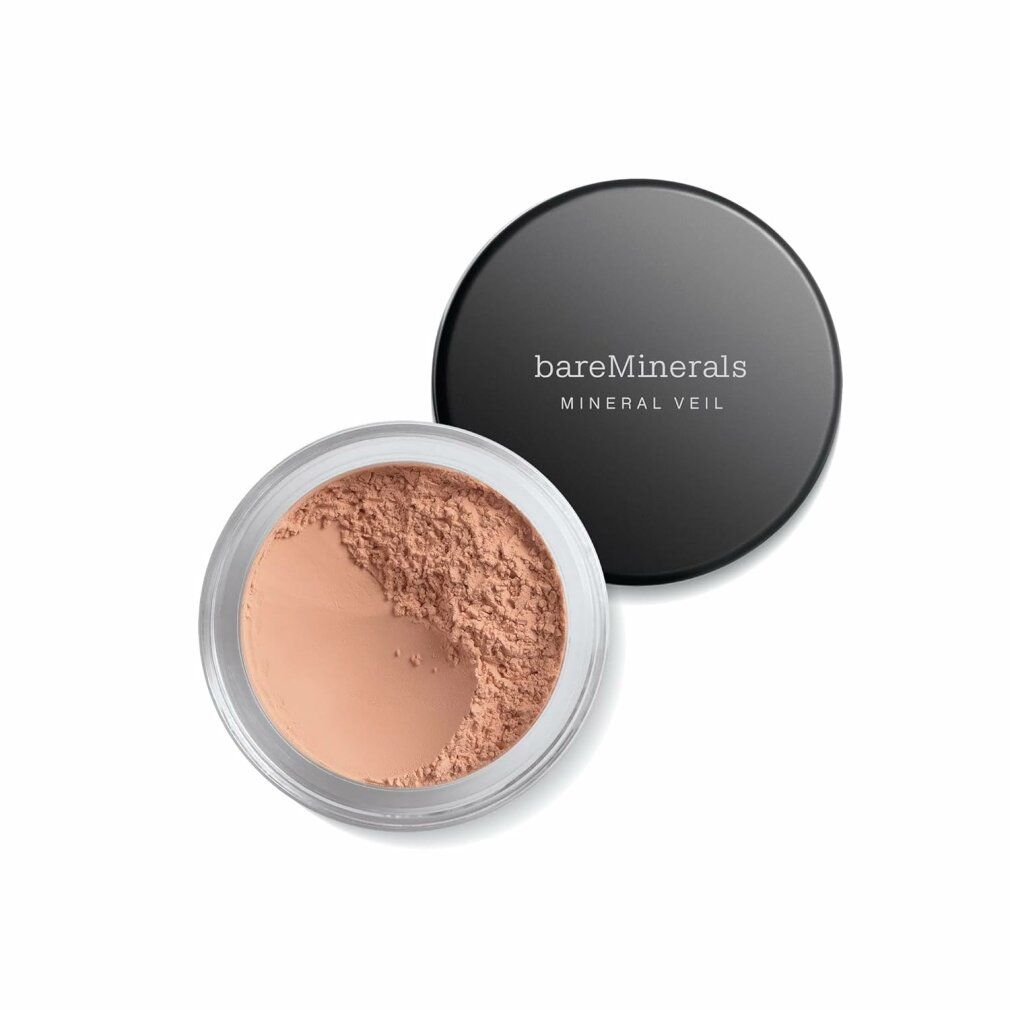 Runder Behälter mit losem Puder und schwarzem Deckel. Auf dem Deckel steht "bareMinerals MINERAL VEIL".