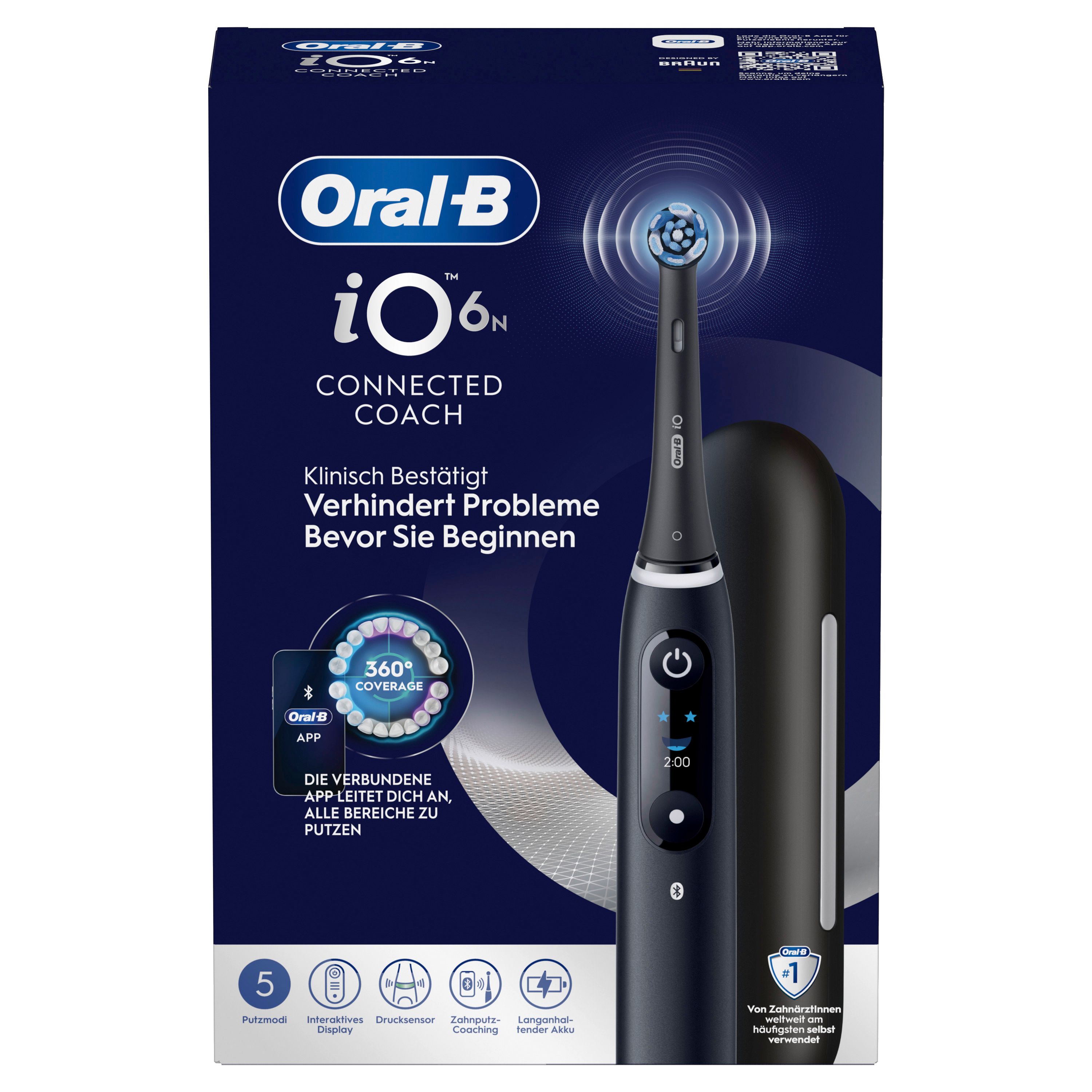 Verpackung der Oral-B iO Series 6 Elektrische Zahnbürste in Schwarz.