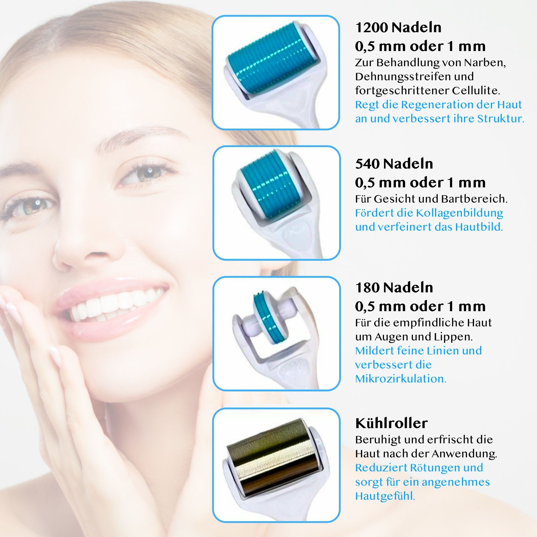 P-beauty Derma Roller Microneedling für Haarwachstum 5 in 1 0,5mm